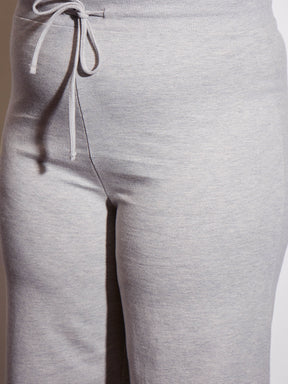 Grey Melange Terry Drawstring Track Pants-SASSAFRAS Curve