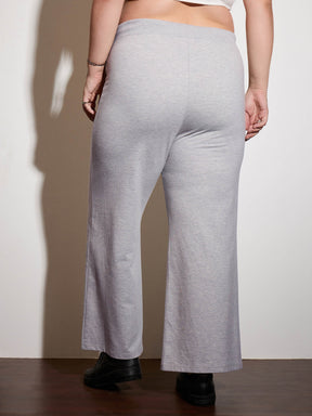 Grey Melange Terry Drawstring Track Pants-SASSAFRAS Curve