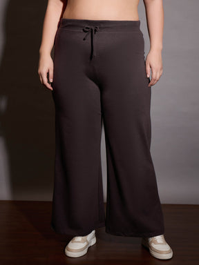 Coffee Brown Terry Drawstring Track Pants-SASSAFRAS Curve