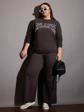 Coffee Brown Terry Drawstring Track Pants-SASSAFRAS Curve