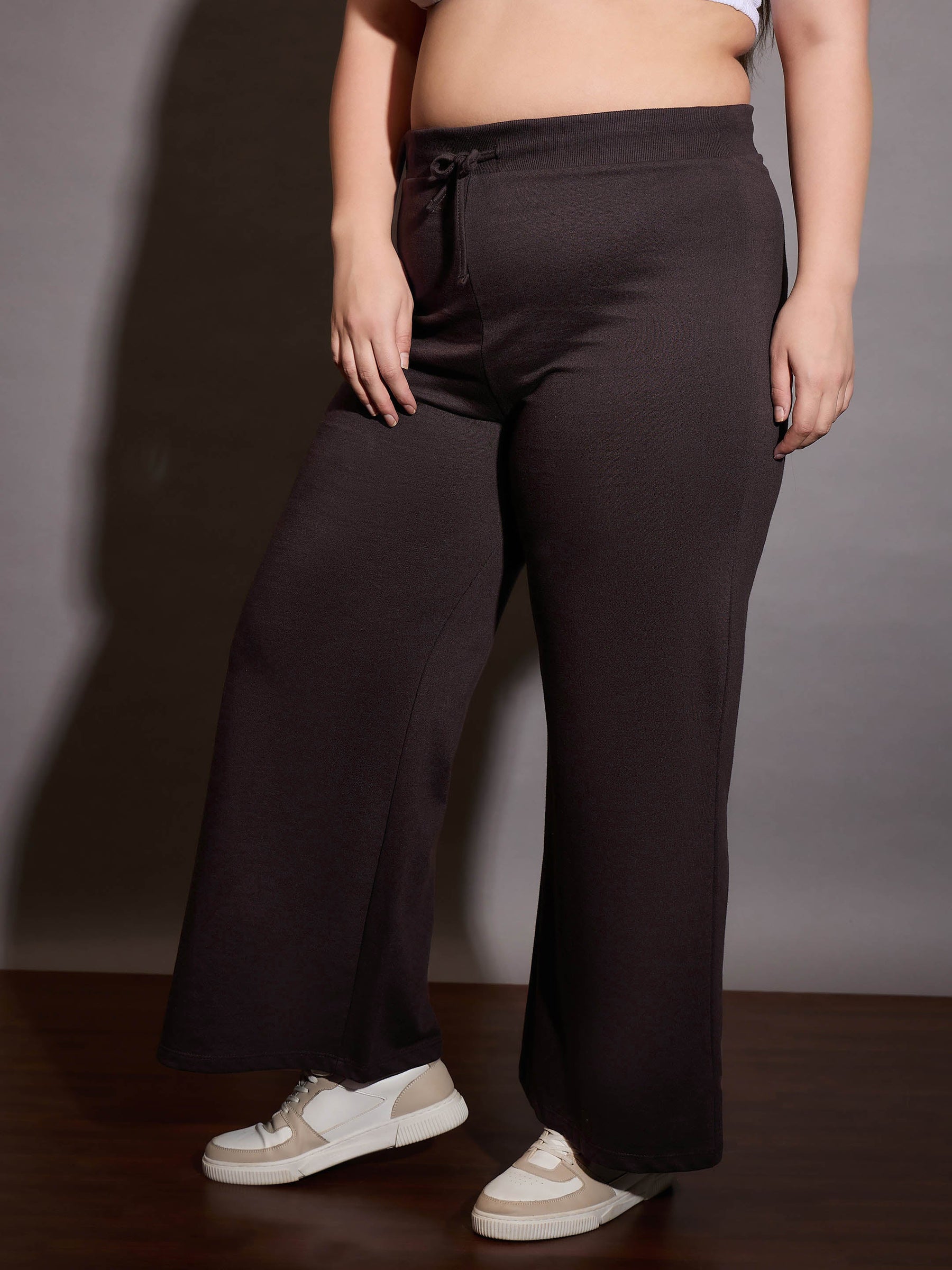 Coffee Brown Terry Drawstring Track Pants-SASSAFRAS Curve