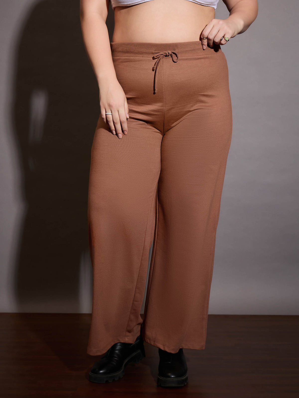 Brown Terry Drawstring Track Pants-SASSAFRAS Curve