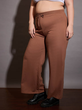 Brown Terry Drawstring Track Pants-SASSAFRAS Curve