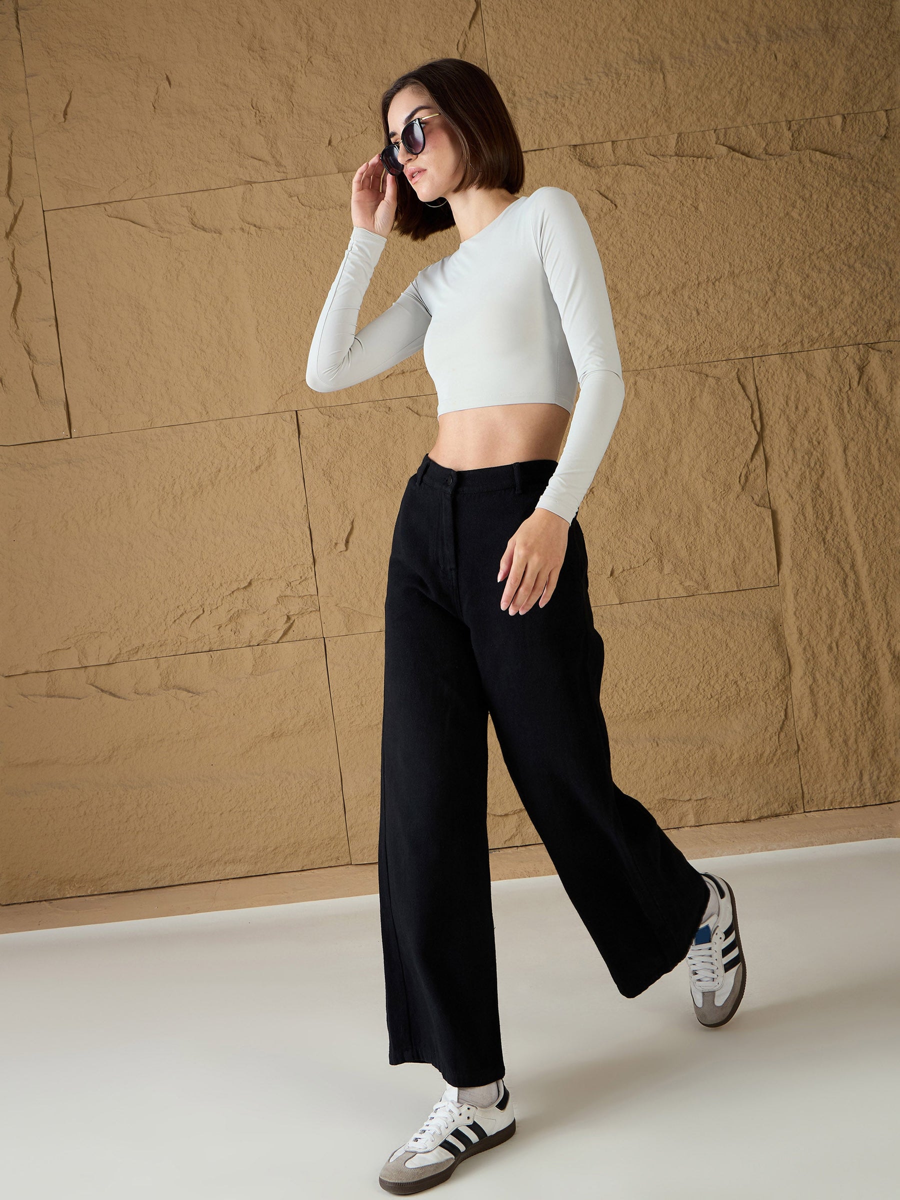 Black Denim Flared Pants-SASSAFRAS