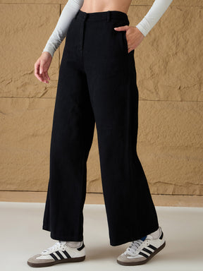 Black Denim Flared Pants-SASSAFRAS