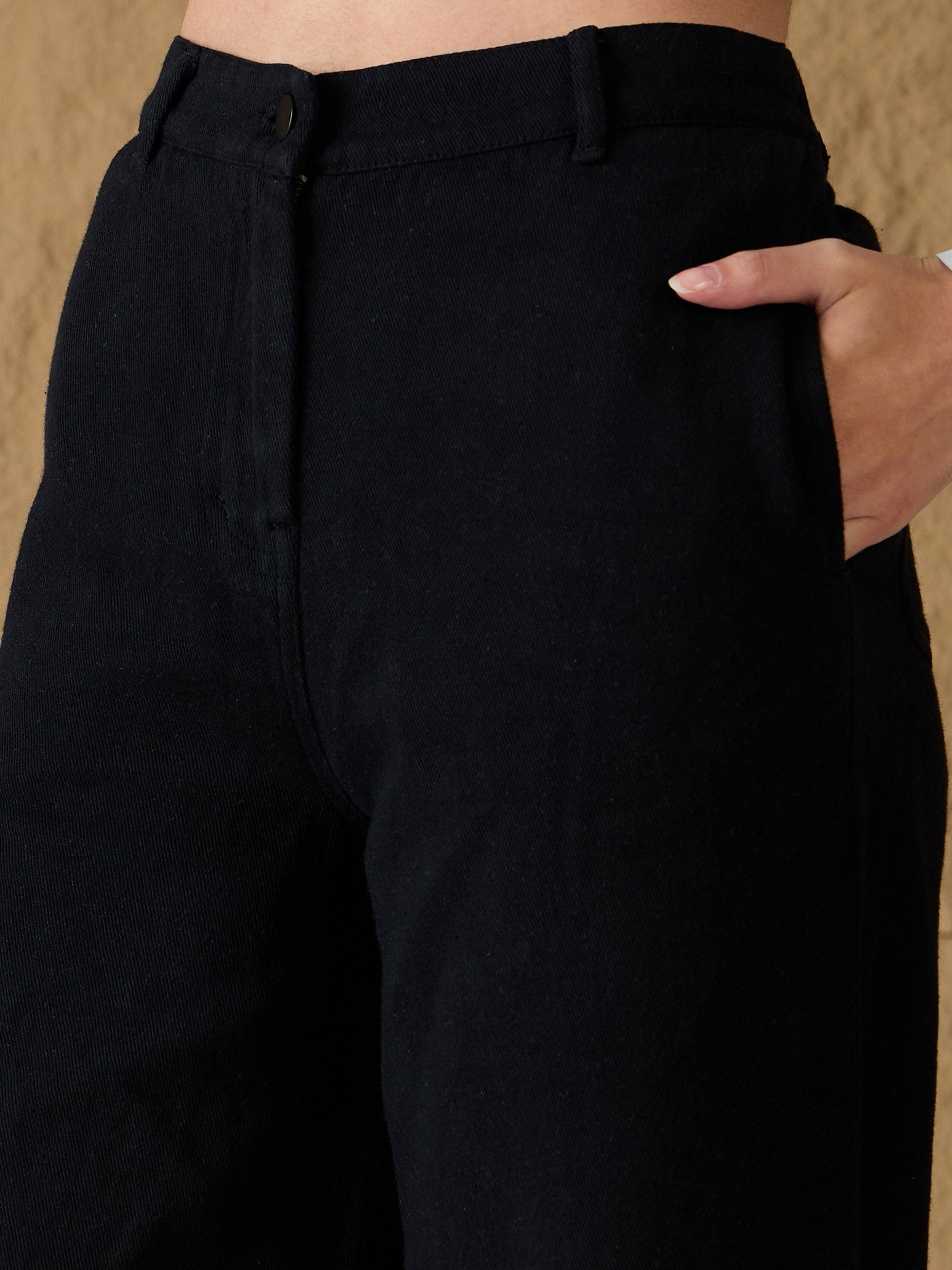 Black Denim Flared Pants-SASSAFRAS
