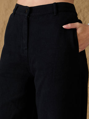 Black Denim Flared Pants-SASSAFRAS