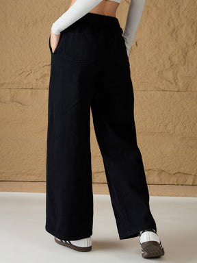 Black Denim Flared Pants-SASSAFRAS