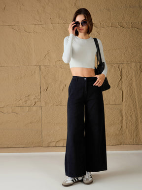 Black Denim Flared Pants-SASSAFRAS
