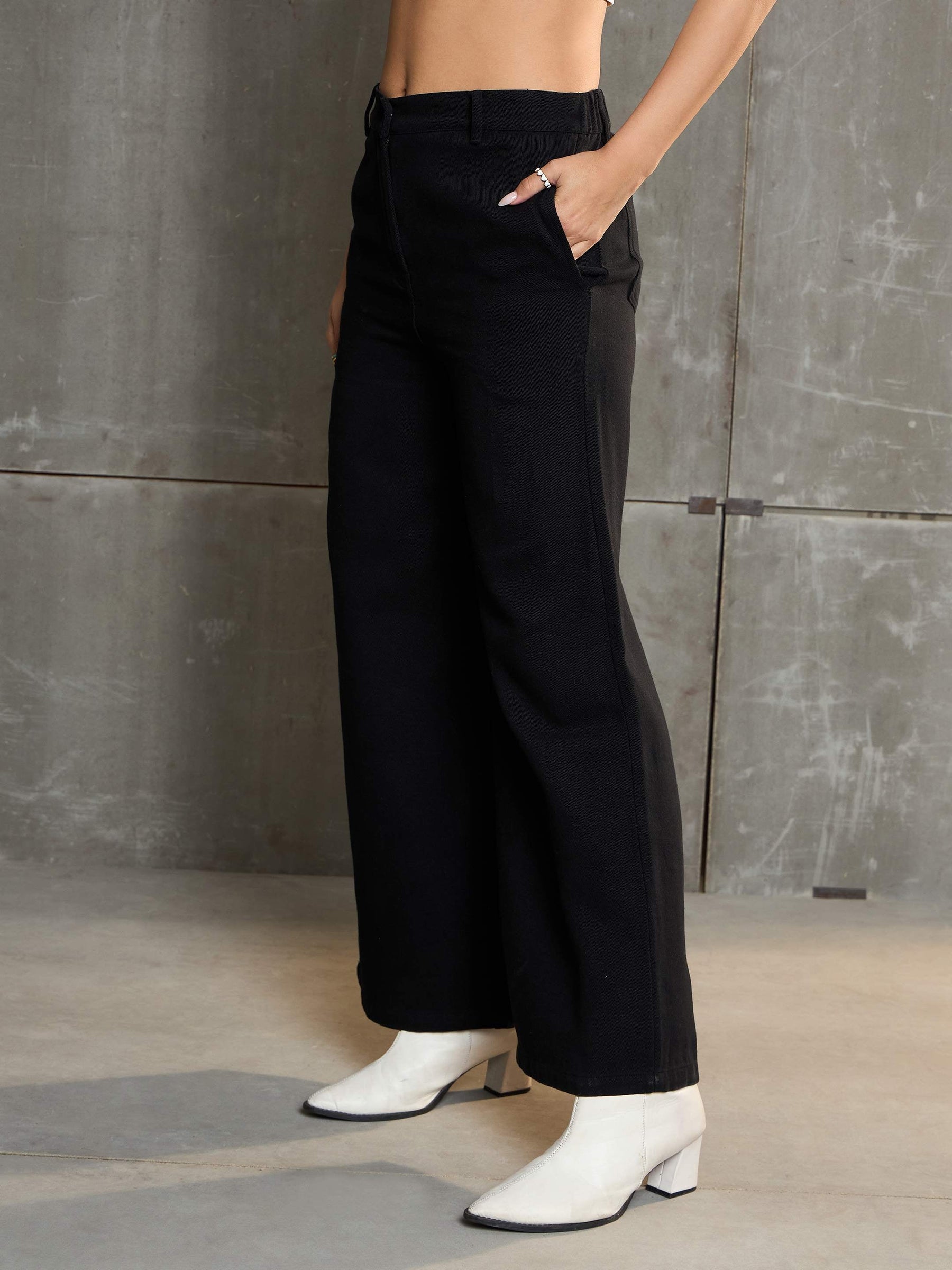 Black Denim Flared Pants-SASSAFRAS