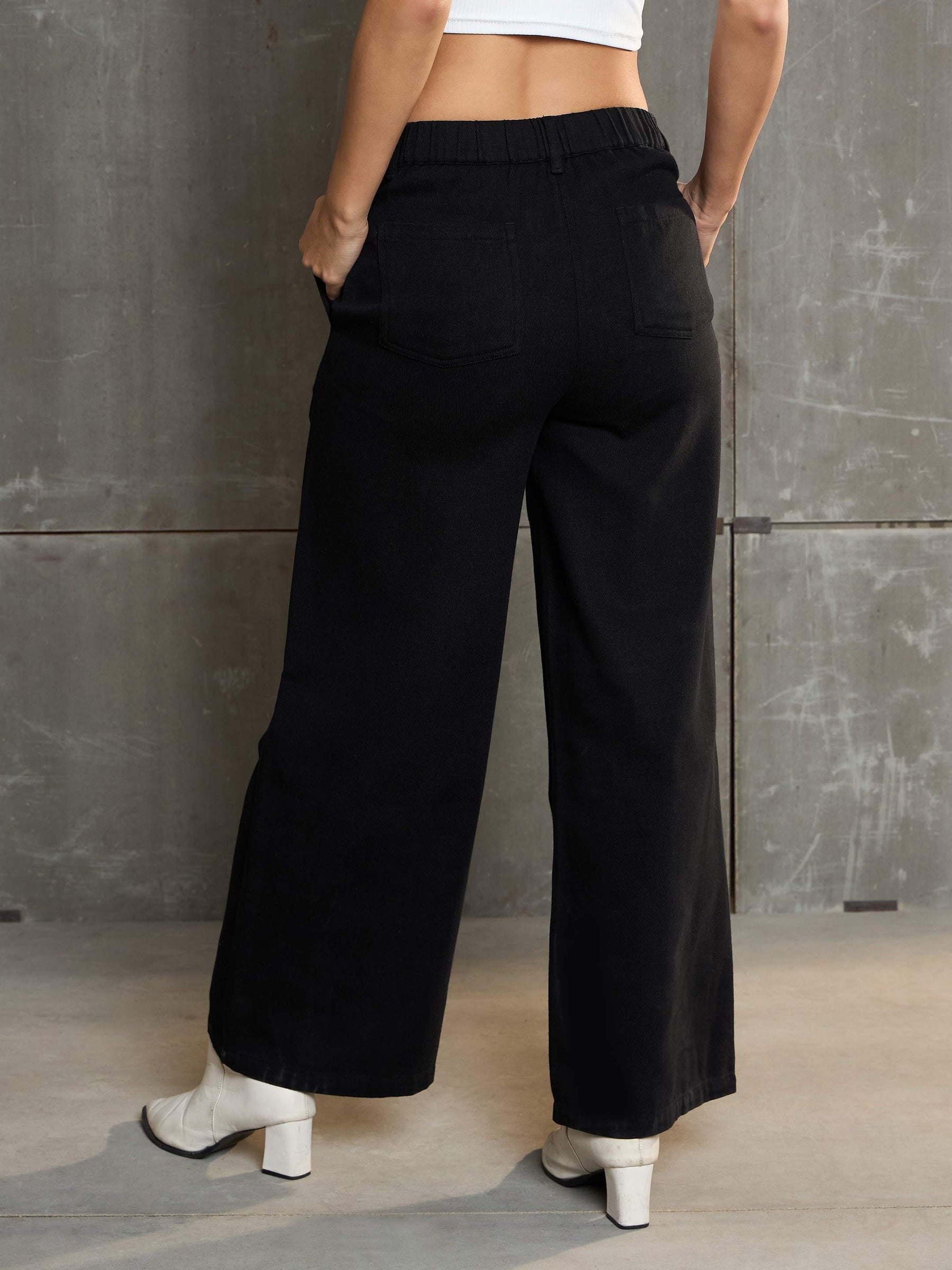 Black Denim Flared Pants-SASSAFRAS