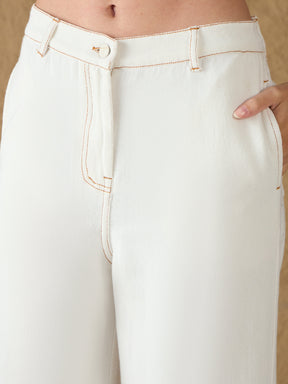 White Denim Flared Pants-SASSAFRAS