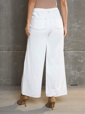 White Denim Flared Pants-SASSAFRAS