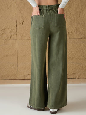 Olive Denim Flared Pants-SASSAFRAS