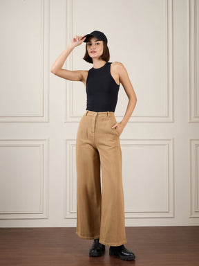 Brown Denim Flared Pants-SASSAFRAS