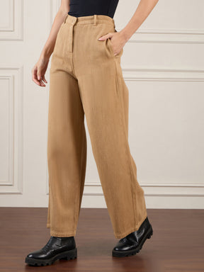 Brown Denim Flared Pants-SASSAFRAS
