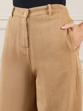 Brown Denim Flared Pants-SASSAFRAS