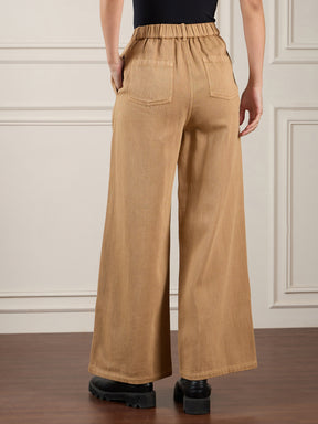Brown Denim Flared Pants-SASSAFRAS