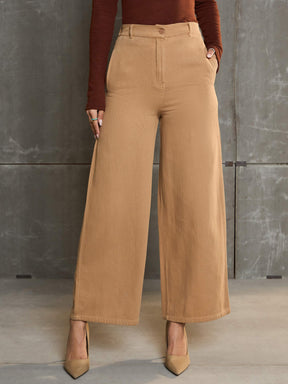 Brown Denim Flared Pants-SASSAFRAS