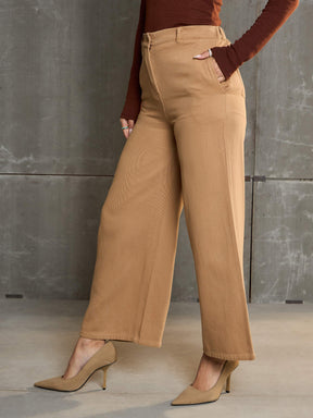 Brown Denim Flared Pants-SASSAFRAS