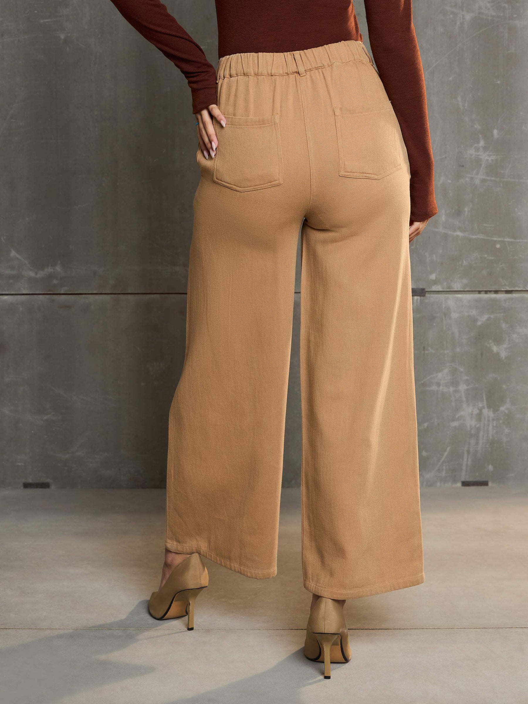 Brown Denim Flared Pants-SASSAFRAS