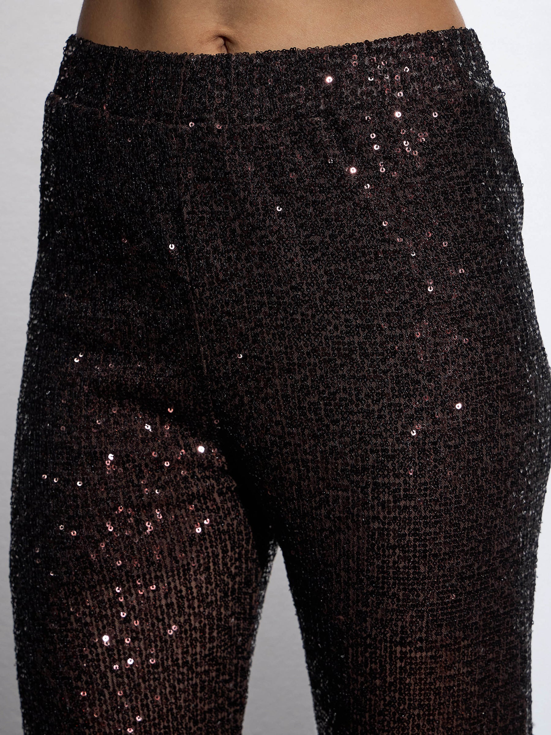 Brown Sequin Bell Bottom Pants-SASSAFRAS