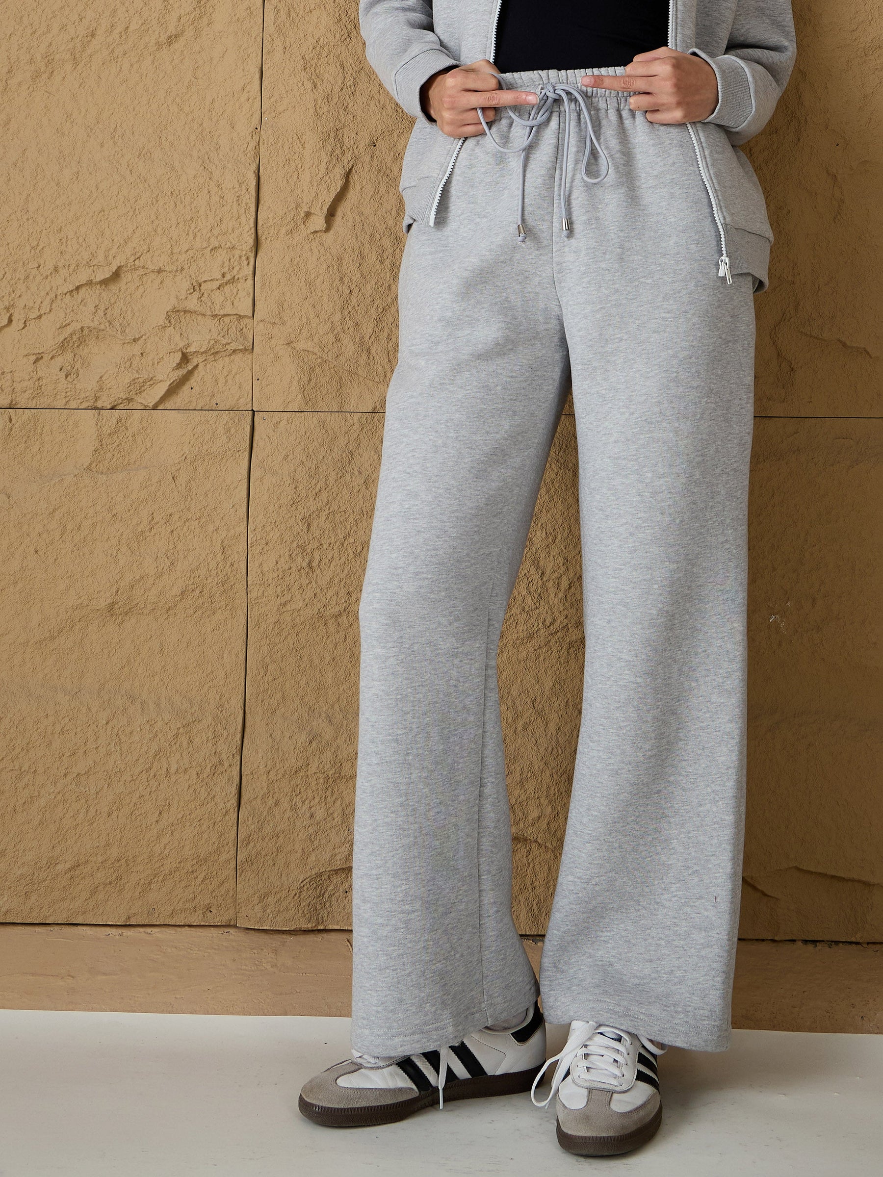 Grey Melange Fleece Sweatpants-SASSAFRAS