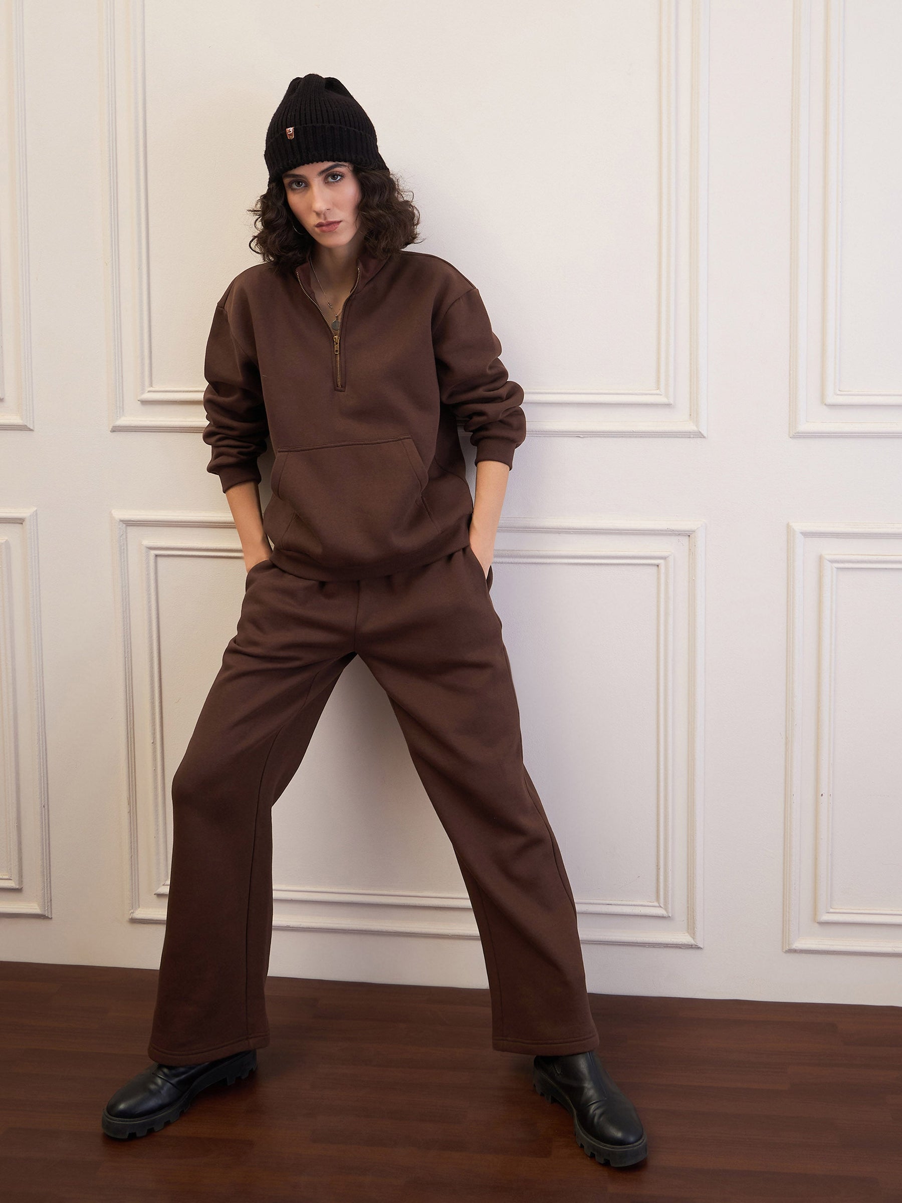 Dark Brown Fleece Sweatpants-SASSAFRAS