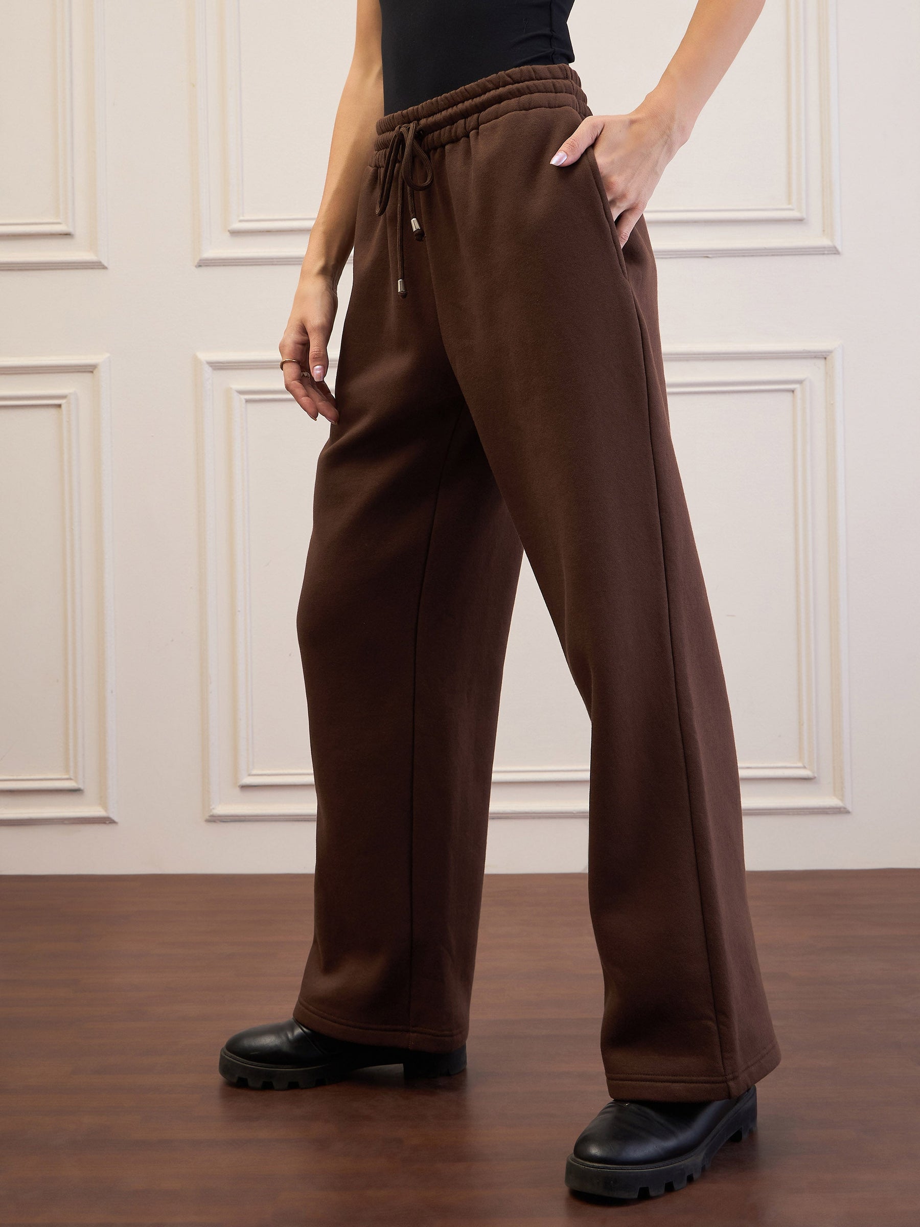 Dark Brown Fleece Sweatpants-SASSAFRAS