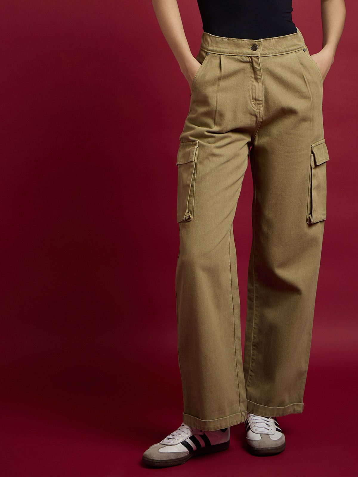 Brown Box Pockets Straight Cargo Pants-SASSAFRAS