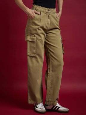 Brown Box Pockets Straight Cargo Pants-SASSAFRAS