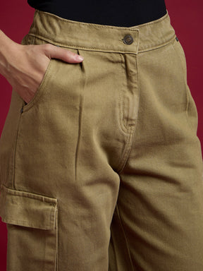 Brown Box Pockets Straight Cargo Pants-SASSAFRAS