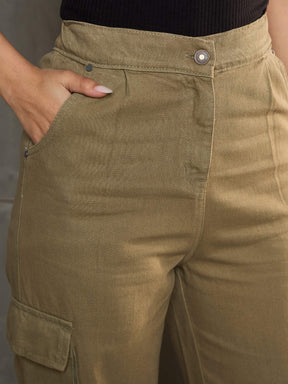 Brown Box Pockets Straight Cargo Pants-SASSAFRAS