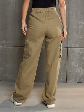 Brown Box Pockets Straight Cargo Pants-SASSAFRAS