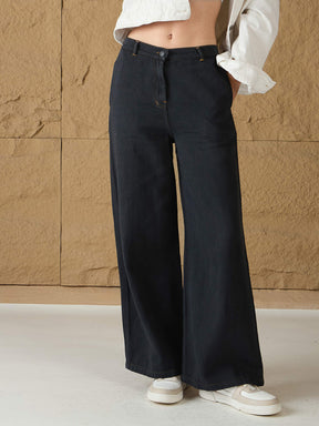 Charcoal Denim Flared Pants-SASSAFRAS