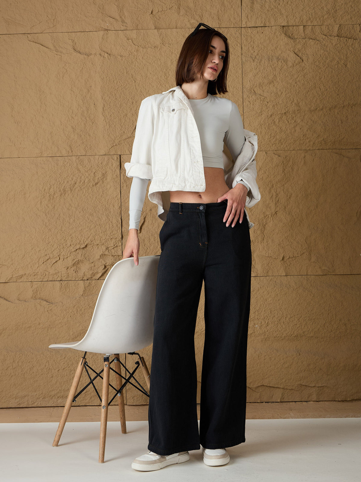 Charcoal Denim Flared Pants-SASSAFRAS