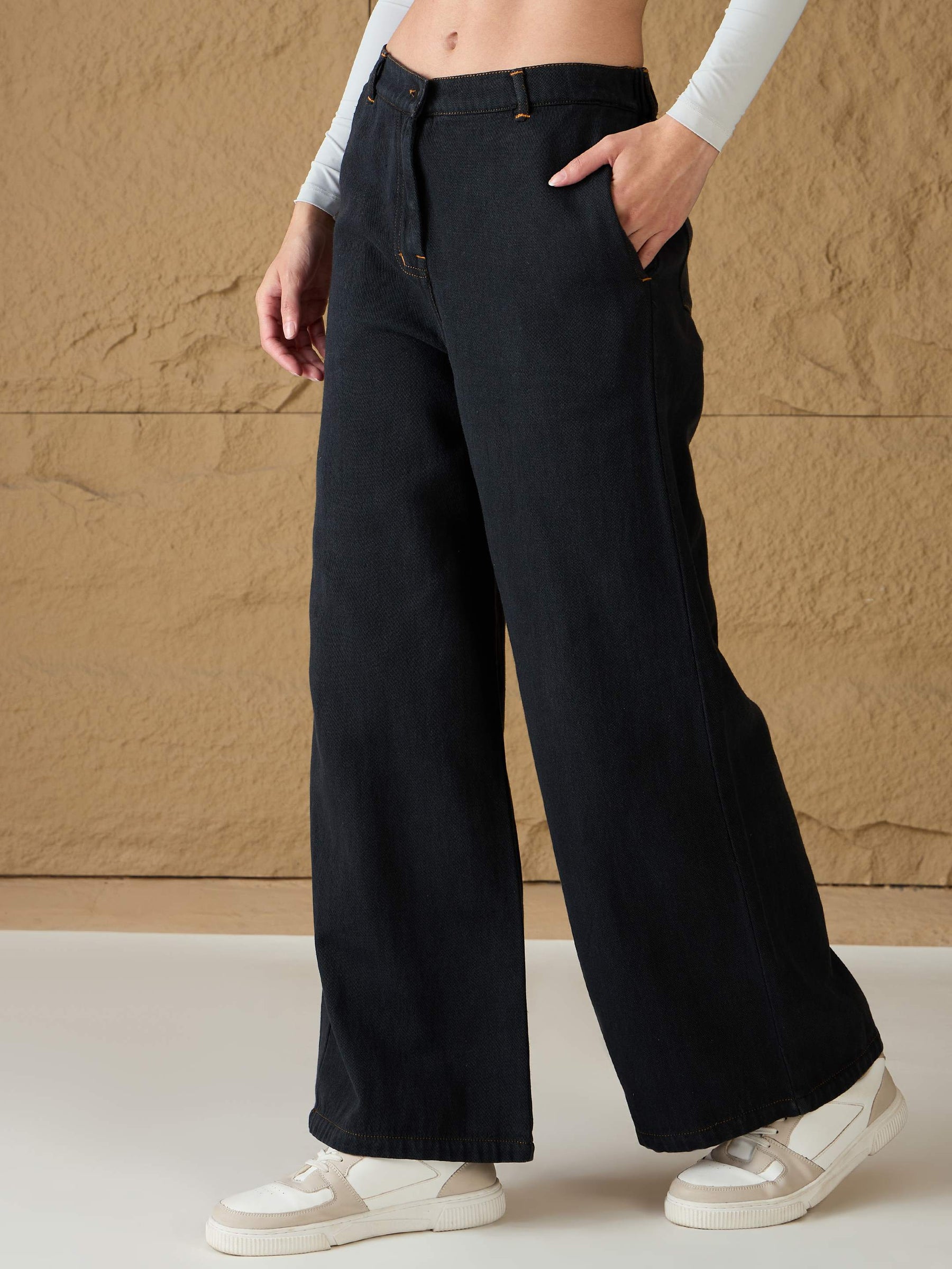 Charcoal Denim Flared Pants-SASSAFRAS