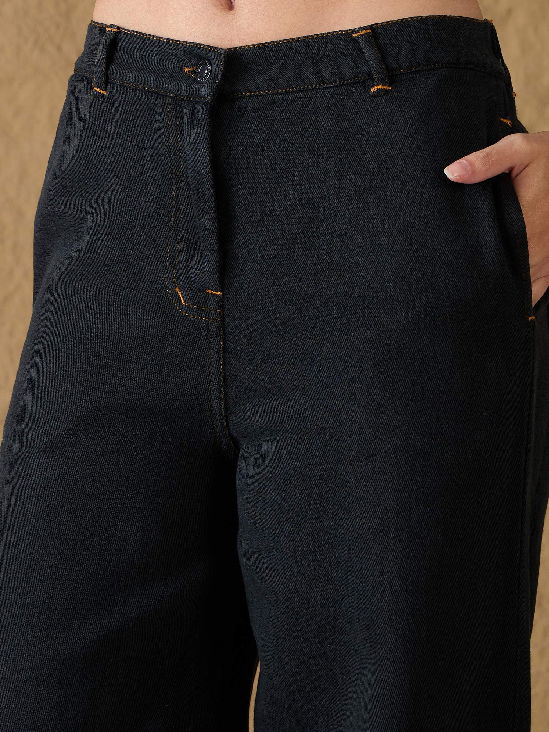 Charcoal Denim Flared Pants-SASSAFRAS