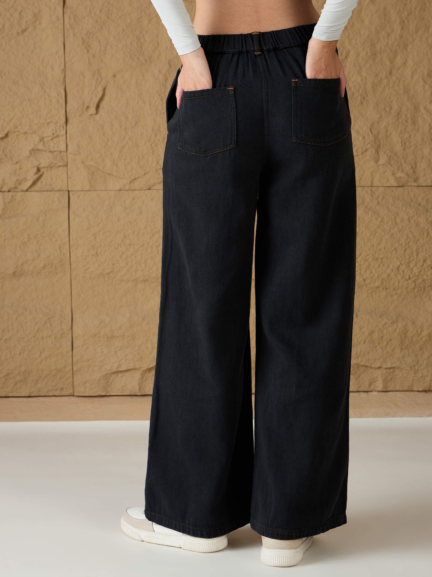 Charcoal Denim Flared Pants-SASSAFRAS