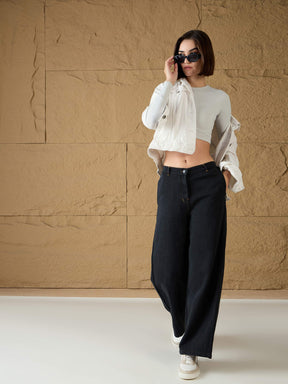 Charcoal Denim Flared Pants-SASSAFRAS