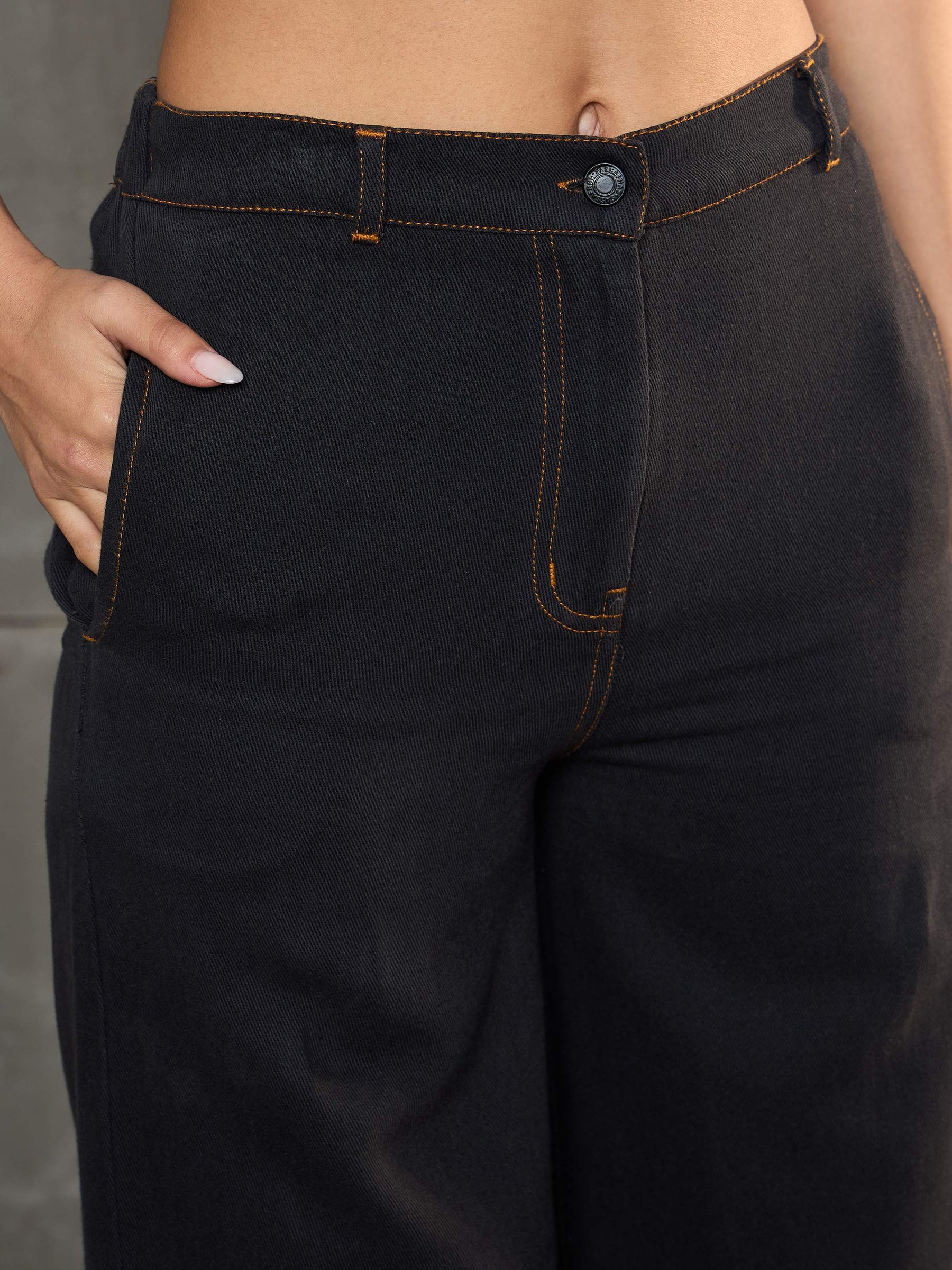 Charcoal Denim Flared Pants-SASSAFRAS