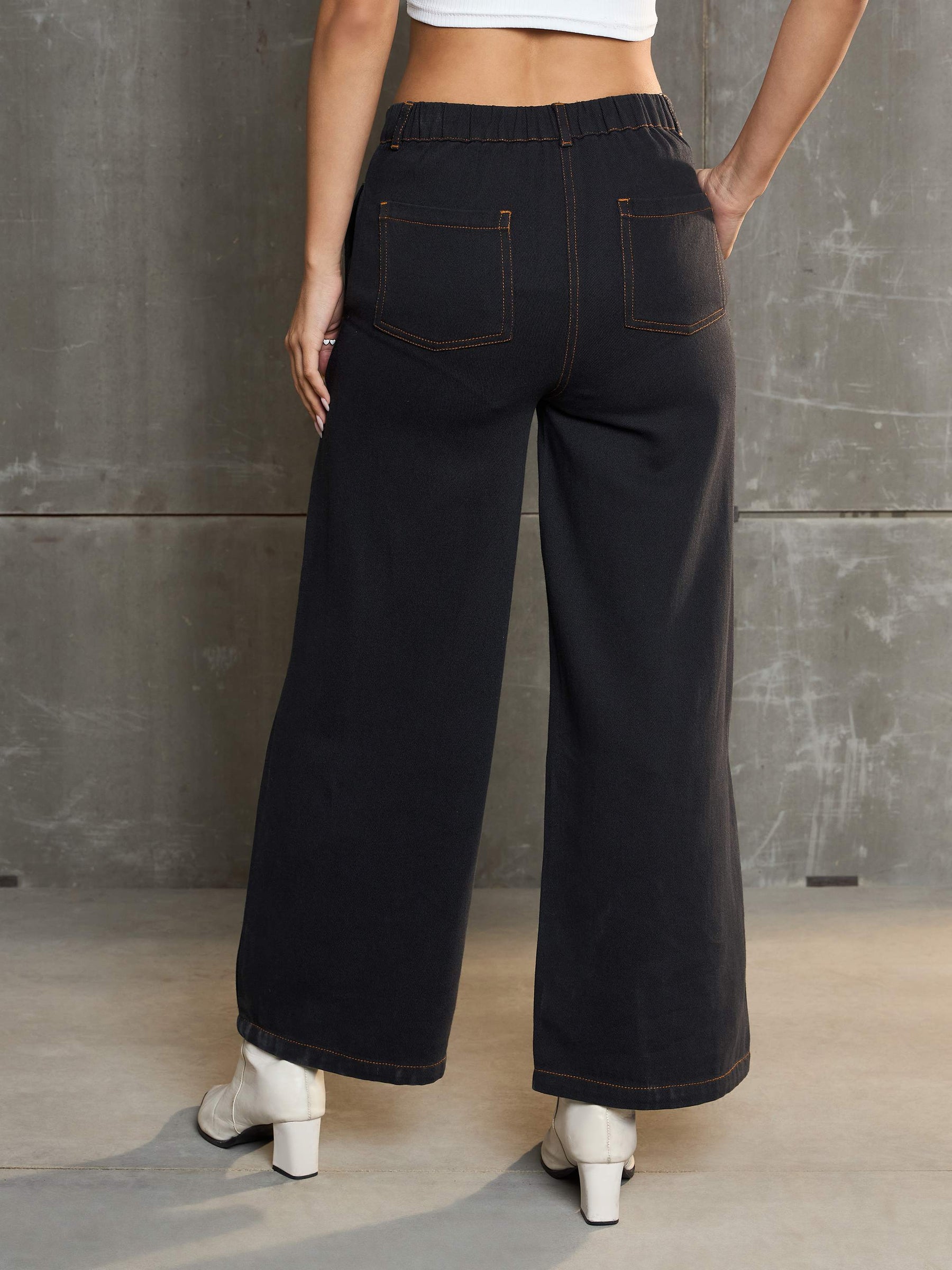 Charcoal Denim Flared Pants-SASSAFRAS