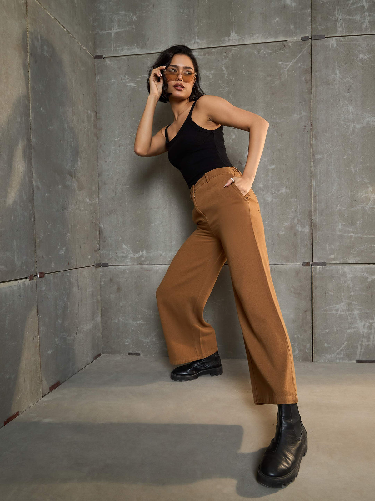 Dark Brown Denim Flared Pants-SASSAFRAS