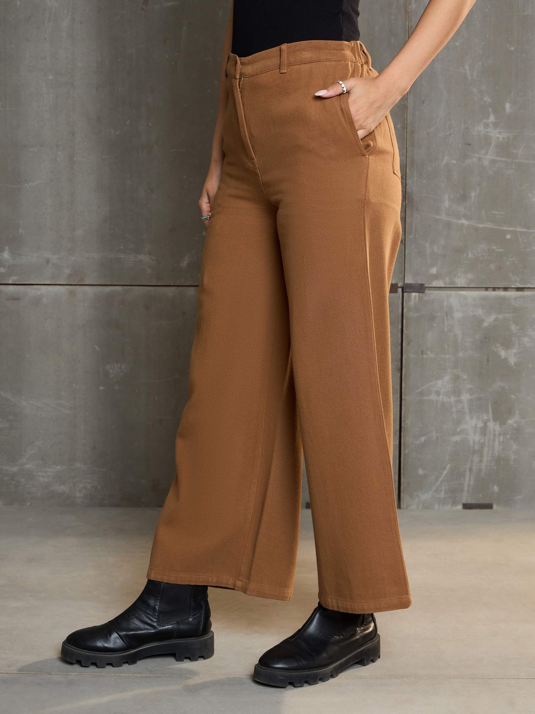 Dark Brown Denim Flared Pants-SASSAFRAS