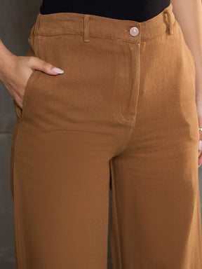 Dark Brown Denim Flared Pants-SASSAFRAS