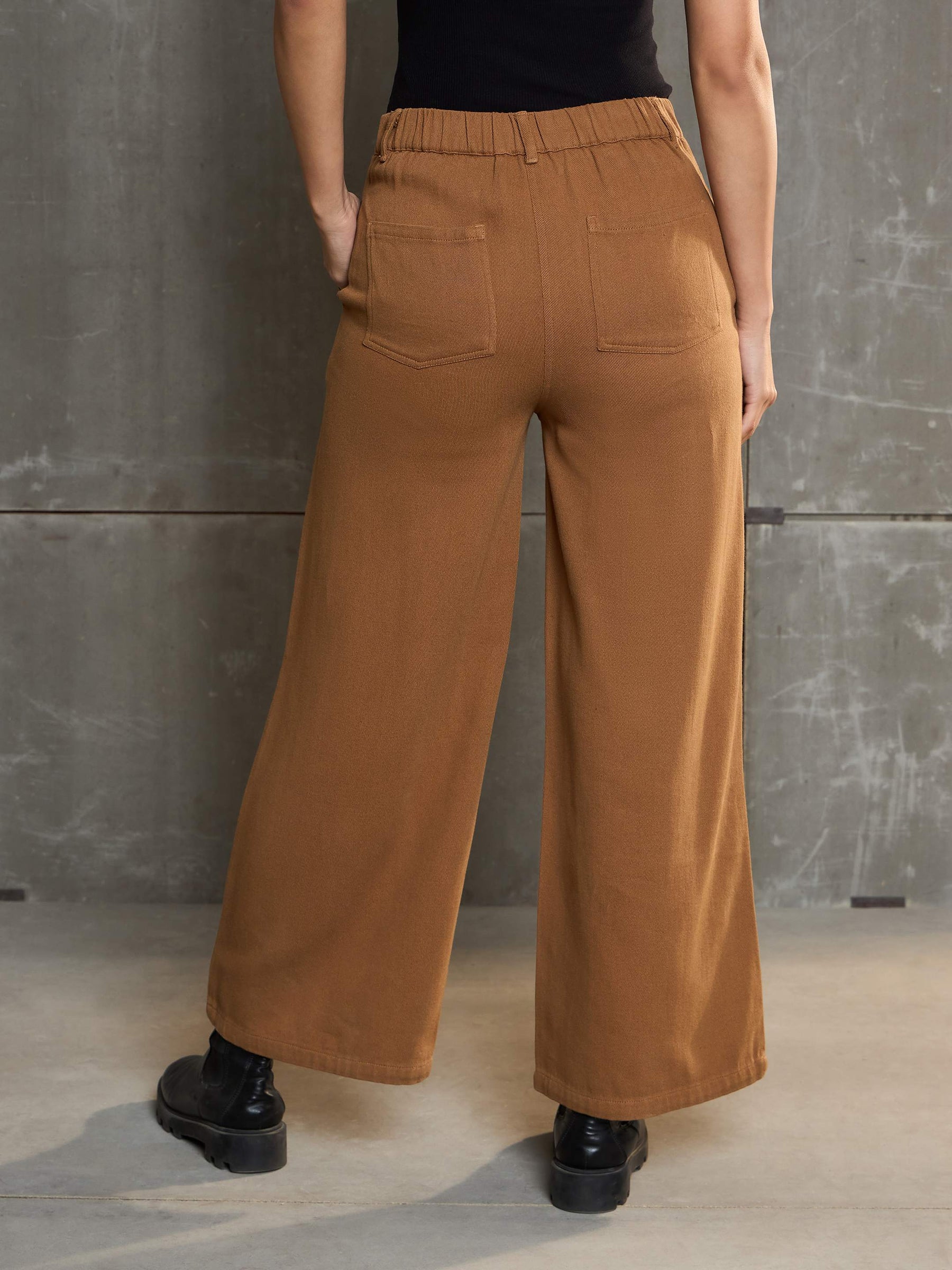 Dark Brown Denim Flared Pants-SASSAFRAS