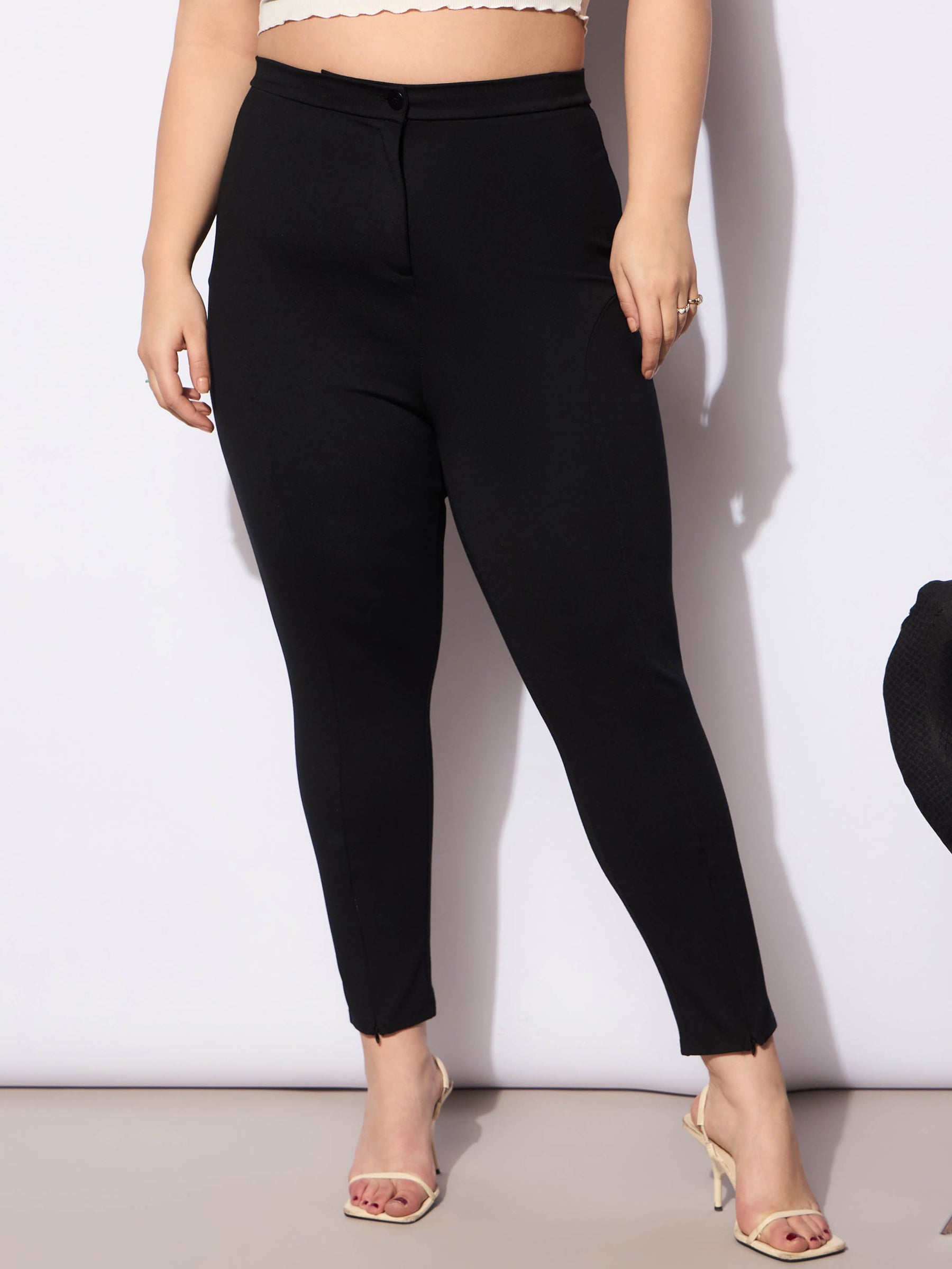 Black Roma Front Zipper Mom Fit Pants-SASSAFRAS Curve