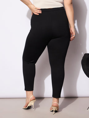 Black Roma Front Zipper Mom Fit Pants-SASSAFRAS Curve