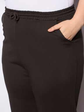 Dark Brown Roma Elasticated Straight Pants -SASSAFRAS Curve