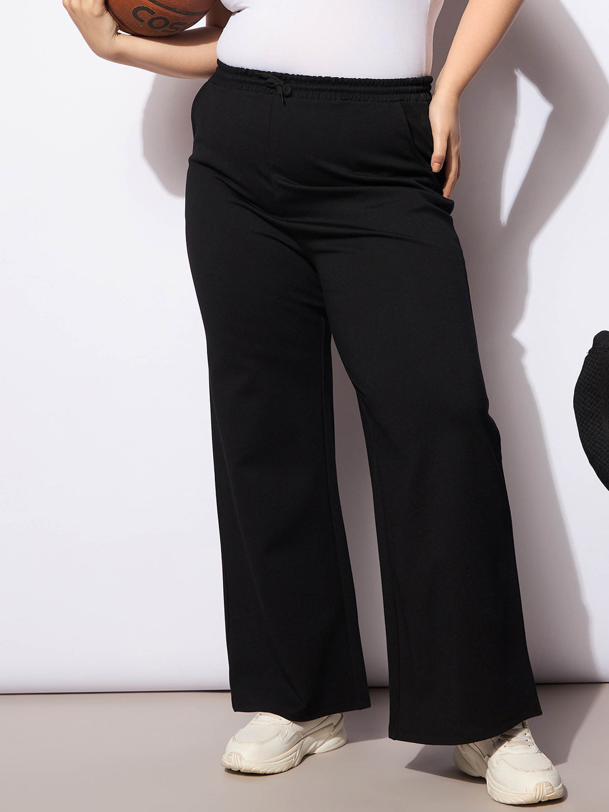 Black Roma Elasticated Straight Pants -SASSAFRAS Curve